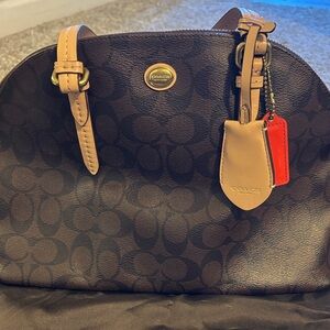 Coach Dark Brown and Tan Signature Shoulder Bag
